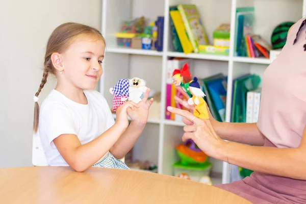 Developmental Speech Therapy Classes Child Girl Speech Therapy Exercises Finger — Stock Photo, Image