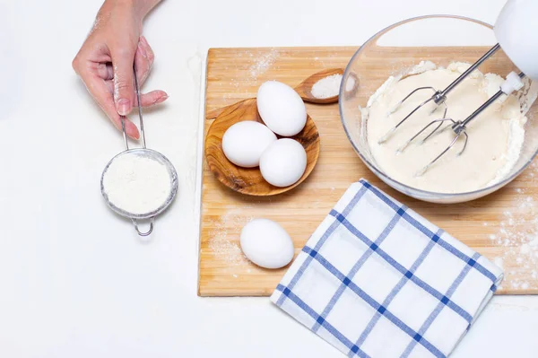 Concept Cuisine Maison Les Mains Féminines Préparent Pâte Maison Sur — Photo