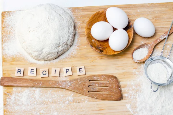 Deeg Maken Voor Brood Zelfgebakken Producten Ingrediënten Een Houten Tafel — Stockfoto