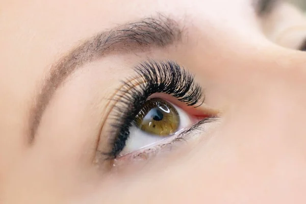 Ögonfransförlängning Kvinna Öga Med Långa Ögonfransar Närbild — Stockfoto
