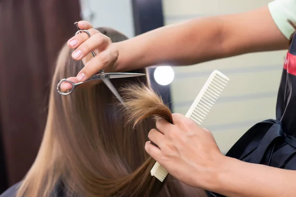 Coiffeuse Salon Beauté Styliste Professionnel Coupe Les Cheveux Féminins Dans — Photo