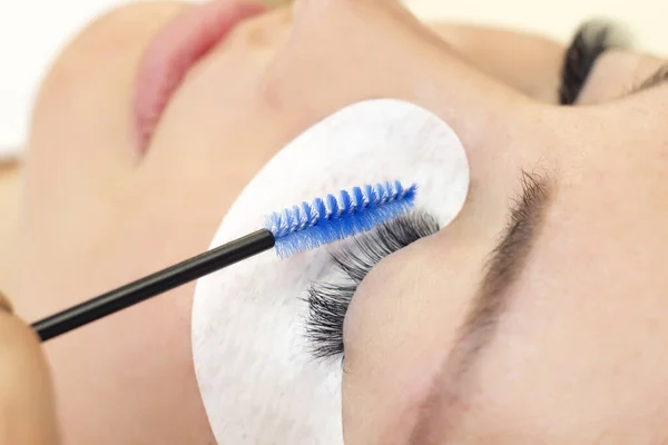 Eyelash Extension Procedure Beautiful Woman Long Eyelashes Beauty Salon Eyelashes — Stock Photo, Image
