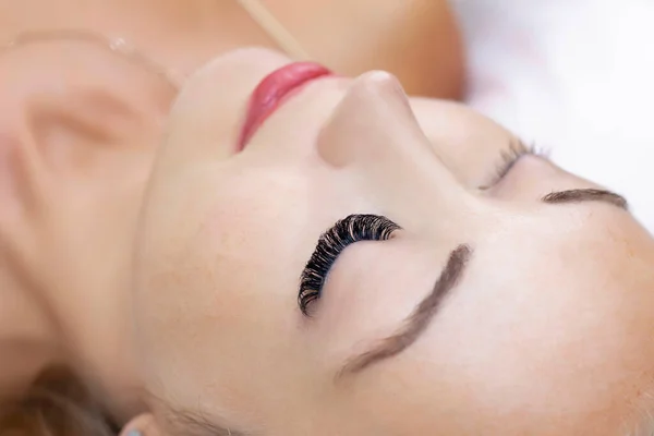 Eyelash Extension Procedure Woman Eye Long Eyelashes Close — Stock Photo, Image