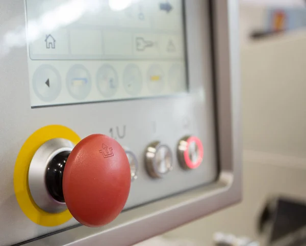 Red Button Touch Screen Display Machinery Food Industry — Stock Photo, Image