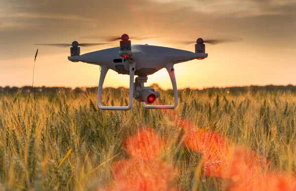 Drone Latający Mapowanie Pola Pszenicy Wiosnę Gruntów Rolnych Geodezji Nowoczesna — Zdjęcie stockowe
