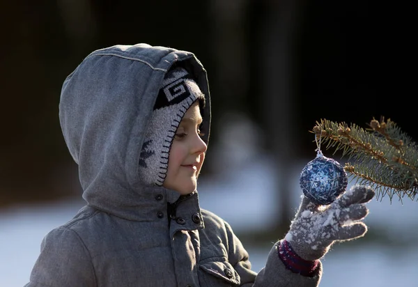 Junge mit Weihnachtsdekoration — Stockfoto