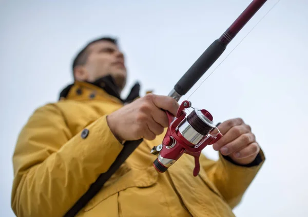 Close Carretel Pesca Atirando Partir Perspectiva Sapo — Fotografia de Stock