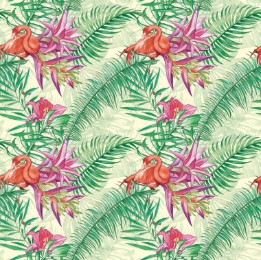 Tropik, pürüzsüz bir iz. Kumaş, ambalaj ve yaratıcılık için baskılar.