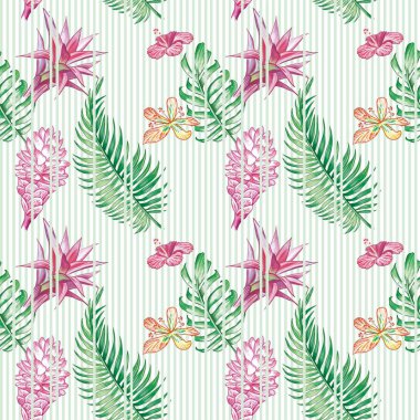 Tropik, pürüzsüz bir iz. Kumaş, ambalaj ve yaratıcılık için baskılar.