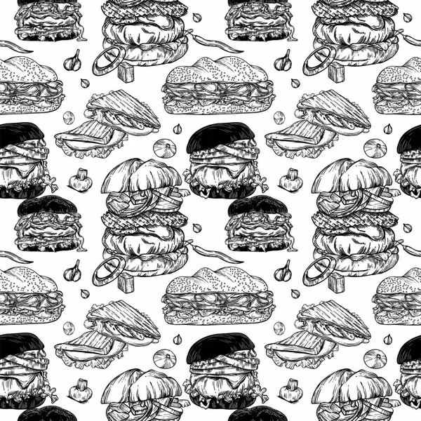 Hamburgerek Szendvicsek Zökkenőmentes Lenyomata Nyomtatás Csomagoláshoz Szövetekhez Étlapokhoz Nyomtatáshoz — Stock Fotó