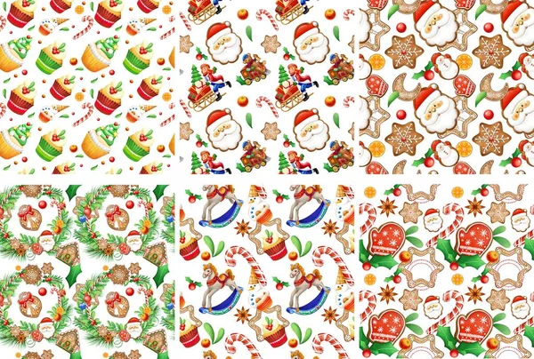 Impresión Sin Costuras Navidad Patrones Para Embalaje Telas Patrones Ilustraciones —  Fotos de Stock