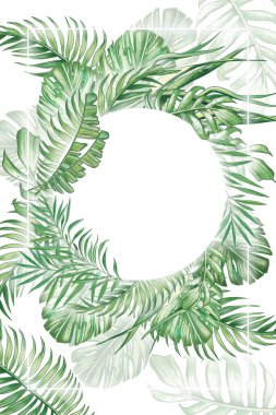 Parlak tropikal yapraklar ve egzotik çiçekler yüksek kaliteli ve detaylı çizimler..