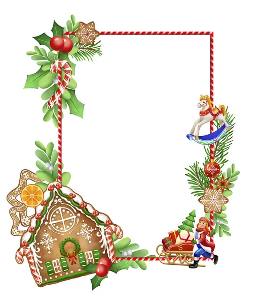 Weihnachtskarte Mit Weihnachtsspielzeug Und Lebkuchen — Stockfoto