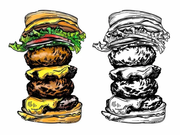 패스트푸드 음식들을 스케치 포스터 삽화들 요소의 수준의 — 스톡 사진