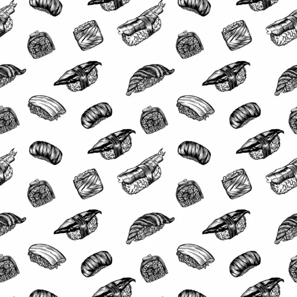 Растрові Ілюстрації Стилі Ескізу Суші Ролів Морепродуктів Якісний Детальний Креслення — стокове фото