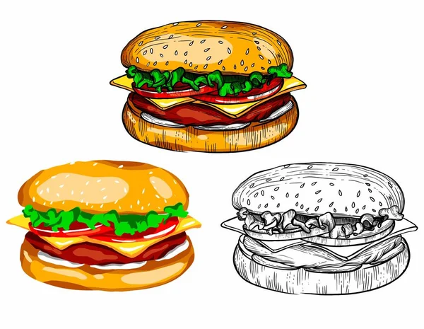 Raster Illustrations Style Sketch Fast Food Rolls Other Food High — Stock Photo, Image