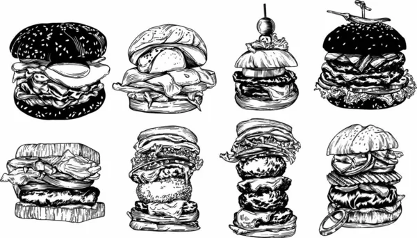 Raster Ilustrações Estilo Esboço Fast Food Desenho Detalhado Alta Qualidade —  Vetores de Stock