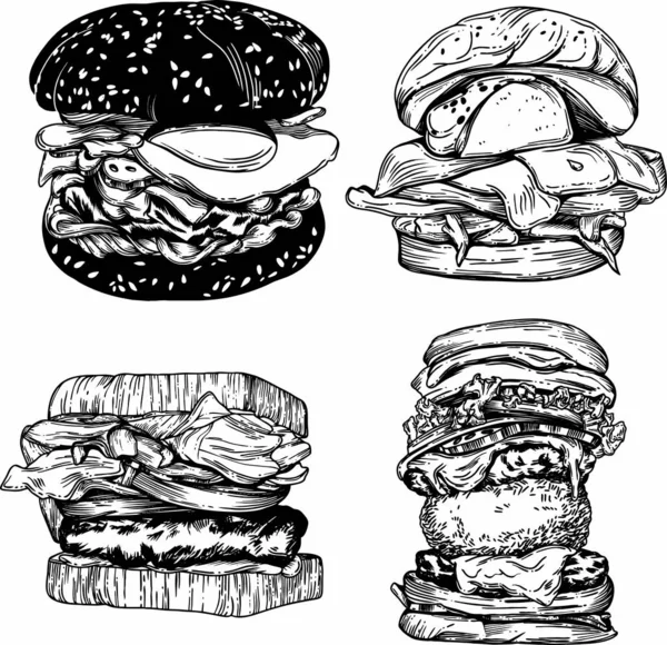 Illustrazioni Più Rapide Nello Stile Schizzo Fast Food Disegno Dettagliato — Vettoriale Stock