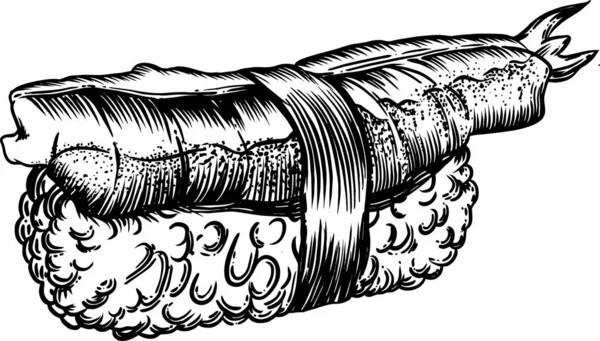 Векторные Иллюстрации Стиле Эскиза Суши Рулонов Морепродуктов Высококачественный Детальный Чертеж — стоковый вектор