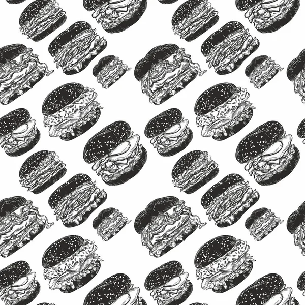 Безшовний Друк Бургерів Бутербродів Друк Упаковки Тканин Меню Друку — стоковий вектор