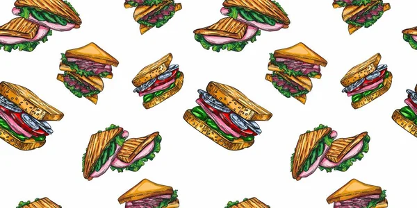 Grand Ensemble Croquis Hamburgers Sandwichs Hot Dogs Dans Style Artline — Image vectorielle