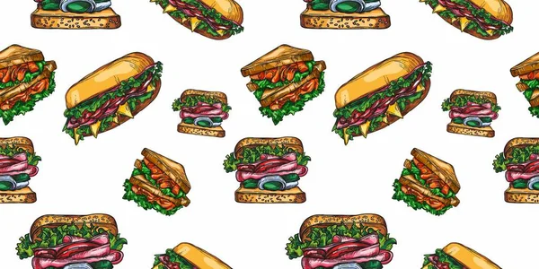 Grand Ensemble Croquis Hamburgers Sandwichs Hot Dogs Dans Style Artline — Photo