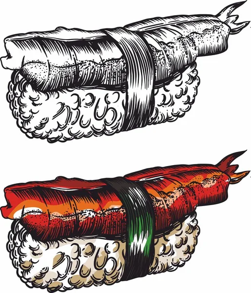 Velký Soubor Náčrtků Rohlíků Sushi Artline Stylu Vysoká Kresba Detailů — Stockový vektor