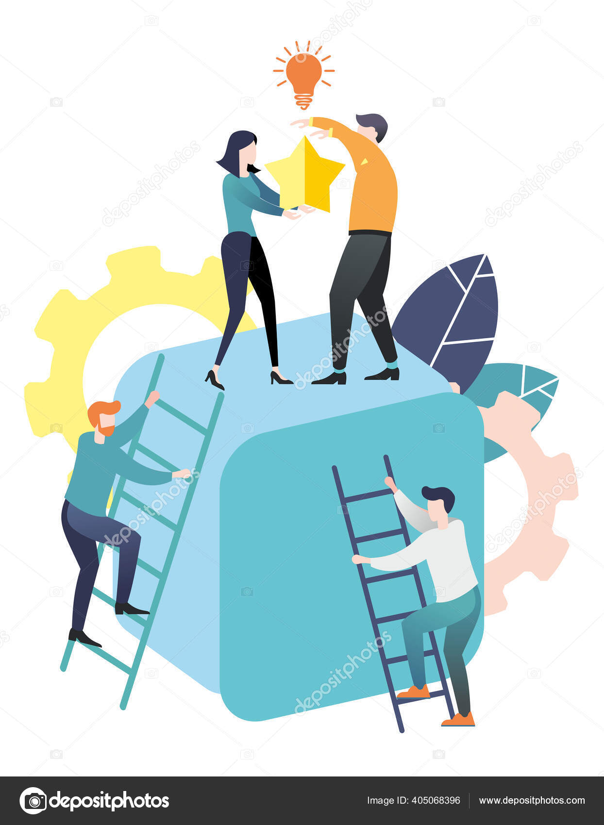 Flat Illustration Group People Goes Goal Achieving Goal Way Teamwork
