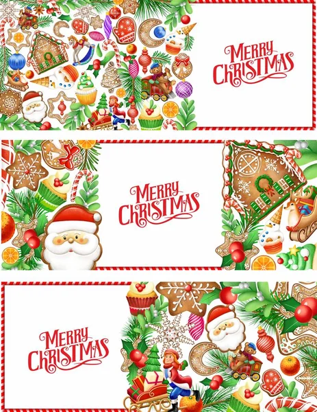 Ilustração Natal Cartão Natal Pão Gengibre Bandeiras Férias Brinquedos Natal — Fotografia de Stock