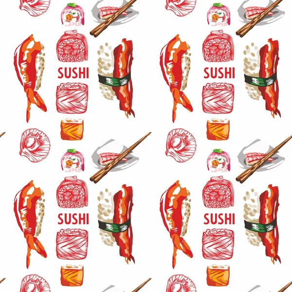 Vector Illustratie Van Sushi Broodjes Naadloze Naad Patroon Print Zeer — Stockvector