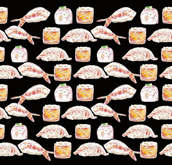 Illustration Vectorielle Des Sushis Des Rouleaux Coutures Motifs Imprimés Sans — Image vectorielle