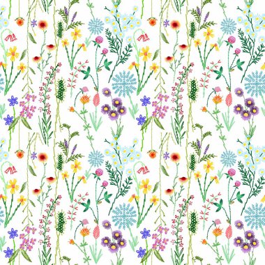 Soyut çiçek deseni. Kusursuz bir iz. Farklı renkler. Çiçek elementleri. Bitmap. Desen.