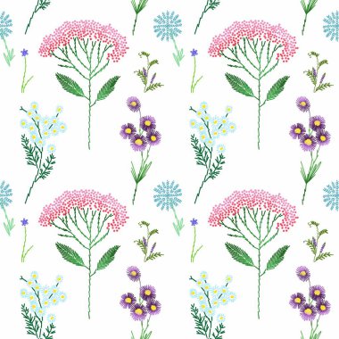 Soyut çiçek deseni. Kusursuz bir iz. Farklı renkler. Çiçek elementleri. Bitmap. Desen.