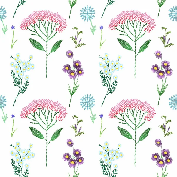 Soyut çiçek deseni. Kusursuz bir iz. Farklı renkler. Çiçek elementleri. Bitmap. Desen.