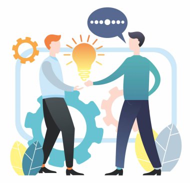 Düz çizim. Bir grup insan. Takım çalışması. Erkekler ve kadınlar sorunları çözer. İş için çizimler. Bilgi grafikleri için çizimler.