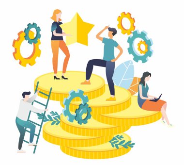 Bitmap çizimi düz bir stilde. Takım çalışması. Zirveleri fethediyorum. Finansal piramit. Rekabet.
