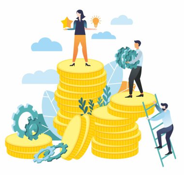 Bitmap çizimi düz bir stilde. Takım çalışması. Zirveleri fethediyorum. Finansal piramit. Rekabet.