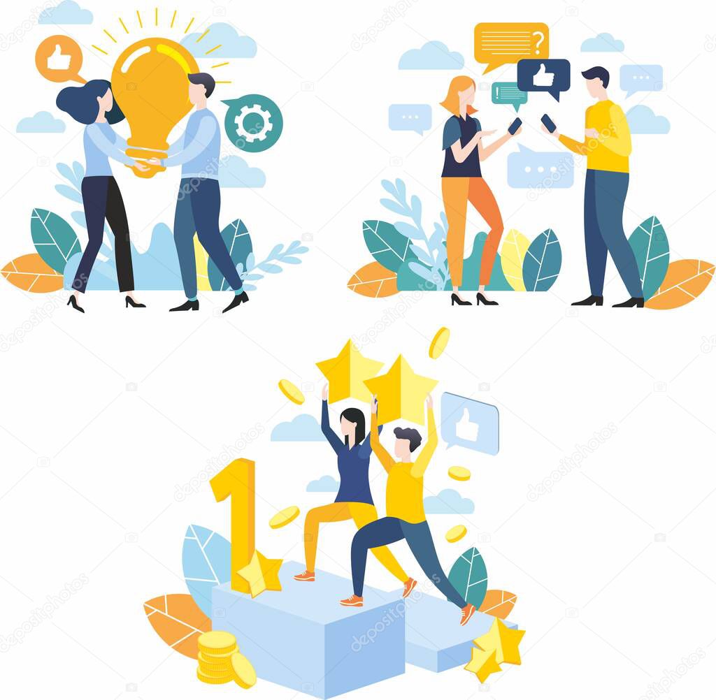 Vector illustration. Flat design. Business images. Large set of flat design illustrations. Achieving goal. Cooperation. Help in solving the problem. The generation of ideas.