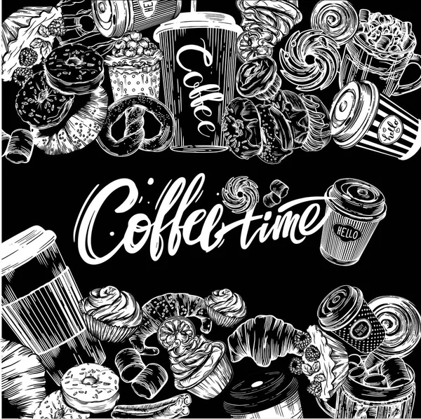 Illustrazione Più Veloce Stile Doodle Stile Line Cartoline Con Caffè — Foto Stock