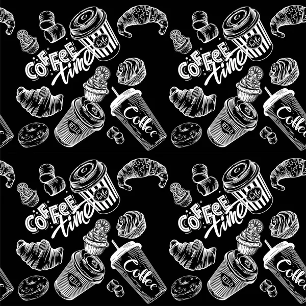 Impronte Vettoriali Senza Soluzione Continuità Caffè Stampe Cottura Modelli Caffetterie — Vettoriale Stock