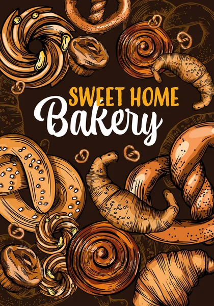 Süße Hausbäckerei Raster Illustration Von Backwaren Keksen Und Croissants Einen — Stockfoto