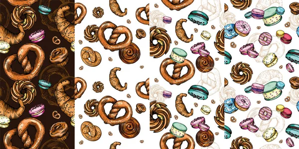 Grande Conjunto Padrões Vetor Sem Costura Ilustração Donuts Bolos Biscoitos —  Vetores de Stock