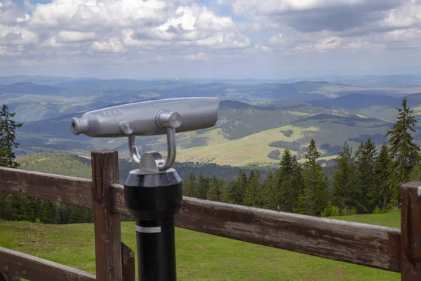Beautiful Mountain Lookout Observation Deck Tourist Binocular Top Mountain Tornik — Stock Photo, Image