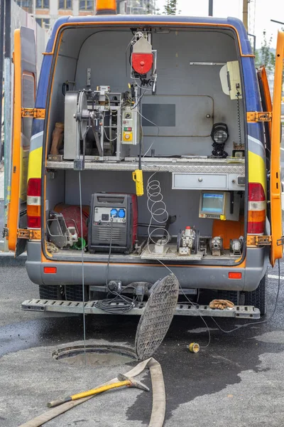 Mobile Inspection Vehicle Examination Sewers Fresh Waste Water Pipes Waster — Stock Photo, Image