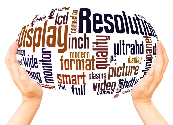 Display Upplösning Word Cloud Hand Sfär Konceptet Vit Bakgrund — Stockfoto