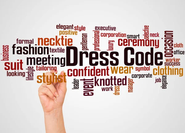 Nube Palabras Código Vestimenta Mano Con Concepto Marcador Sobre Fondo —  Fotos de Stock