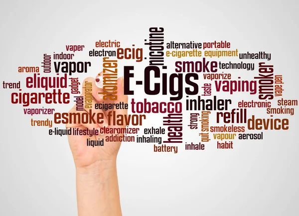 Cigs Word Cloud Och Hand Med Markör Konceptet Vit Bakgrund — Stockfoto