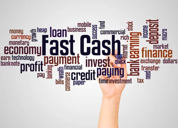 Fast Cash Nube Palabras Mano Con Concepto Marcador Fondo Gradiente — Foto de Stock