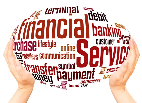 Financial Services Word Cloud Hand Sphere Concept White Background — Stock Photo, Image