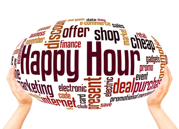 Концепция Облачной Сферы Слова Happy Hour Белом Фоне — стоковое фото